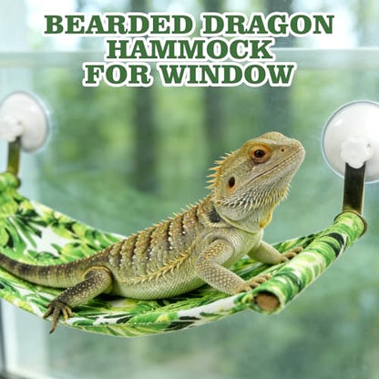 Bearded Dragon Hammock for Window, Bearded Dragon Window Perch with Suction Cups, Reptile Tank Accessories Suitable for Lizard Leopard Gecko Chameleon Kitten Rat (Green)