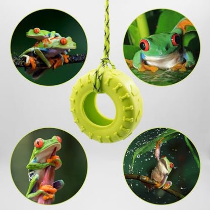 2 PCS Tree Frog Toy Tire Swing Habitat Miniature with 2 Suction Cup Hook Frog Tank Accessories Terrarium Decor Climbing Swing Reptile Amphibian Crustacean Climbing Toy