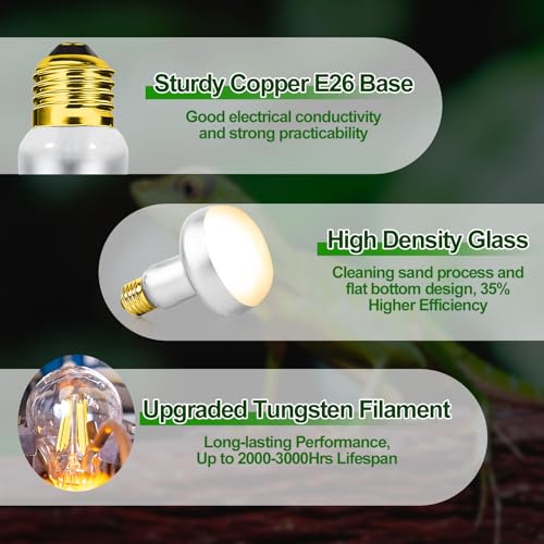 100W Reptile Heat Lamp Bulbs 2 Pack, UVA Basking Light Bulb with Simulate Natural Sunlight & E26 Base - 3000Hrs Basking Heating Lamp Bulb for Bearded Dragons, Turtles, Snakes, Lizards