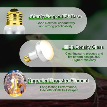 100W Reptile Heat Lamp Bulbs 2 Pack, UVA Basking Light Bulb with Simulate Natural Sunlight & E26 Base - 3000Hrs Basking Heating Lamp Bulb for Bearded Dragons, Turtles, Snakes, Lizards
