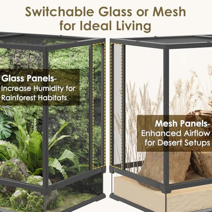 Erinnyees 74 Gallon Tall Reptile Terrarium, Large Vertical Reptile Enclosure with Front Opening Doors, Top Screen Ventilation, Raised Base and Cable Port for Crested Geckos, Anoles and Tree Frogs - size: 74 Gallon
