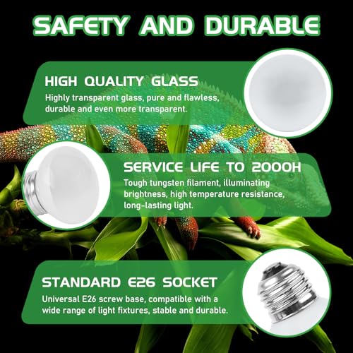 Reptile Heat Lamp Bulbs, UVA Reptile Heat Bulb 2 Pack, 25 Watt Heat Light Bulbs, Daylight Basking Spot Light for Lizard, Bearded Dragon, Snake, Gecko - color: 25*2