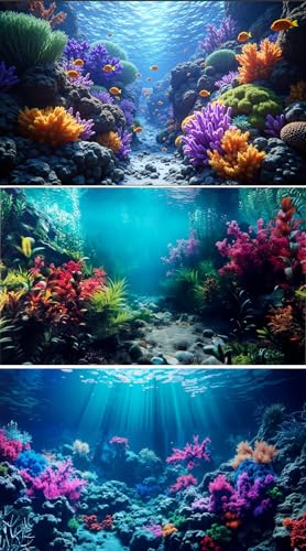 3 Pack Aquarium Background 36x18 inches Fabric Aquarium Background Fish Tank Undersea Corals Sunshines Rock Aquatic Plants - size: 36X18inch