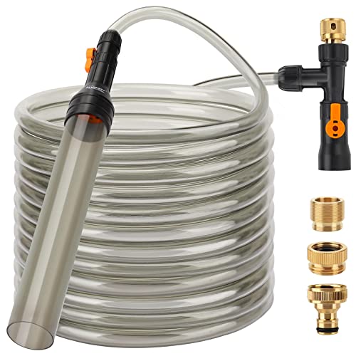 hygger Bucket-Free Aquarium Water Change Kit Metal Faucet Connector Fish Tank Vacuum Siphon Gravel Cleaner with Long Hose 49FT Drain & Fill - size: 49 Foot(Pack of 1)