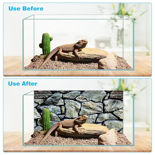 PINVNBY 2 Pack Reptile Terrarium Background 32 x 20 inches Double-Sided Reptile Tank Background Polyester Reptile Habitat Decor with Tape Green Plants & Natural Rock Aquarium Decoration - size: S: 32" x 20"