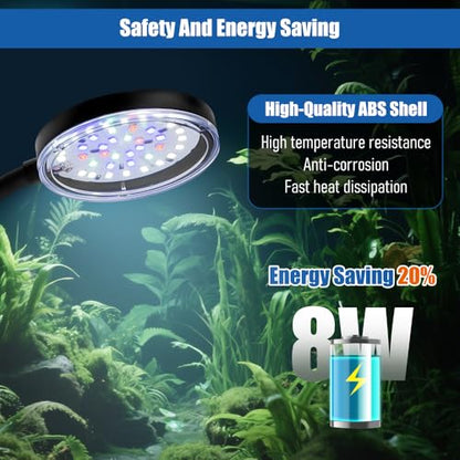 Clip On Aquarium Light 8W LED Fish Tank Light with Full Spectrum & Dimmable Brightness USB Moving Aquarium Lamp for 1-5 Gallon Betta Fish Tanks - color: Clip Light(Dimmer)