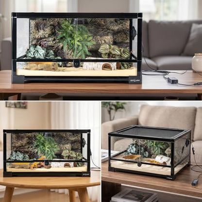 REPTIZOO 5-in-1 Reptile Terrarium Starter Kit, 20 Gallon Reptile Tank with Built-in Heating System PID Digital Thermostat & UVB Light (5.0&10.0 Adjustable) & Reptile Hide Cave & Feeding Dish - size: 5-in-1 Starter Kit