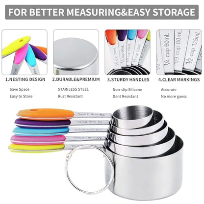 measuring cups and magnetic measuring spoons set, stainless steel measuring cups, 6 double-sided stainless steel measuring spoons & 1 leveler (12)