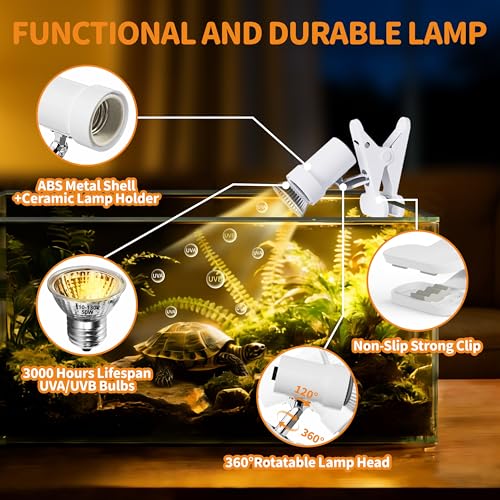 GOZILLA Reptile Heat Lamp, 360° Rotatable Turtle Light with 25W+50W UVA/UVB Reptile Light Bulbs, Turtle Lamp for Reptile and Amphibian Tanks, Terrariums and Cages.(White) - color: Lamp-White