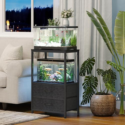 10 Gallon Aquarium Stand with 2 Drawers, Black | 10 Gallon Fish Tank Stand; 2-Tier Storage Shelf; Heavy-Duty Metal Frame; Reptile & Turtle Tank Stand; Black Finish - color: Black
