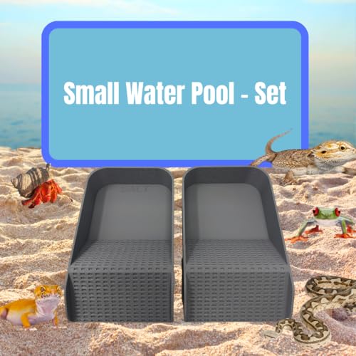 Hermit Crab Watering Pool | Platform Pool Accessory with Access Ramp for Hermit Crabs | 6.5" x 4" | Made in USA (Salt + Fresh Set, Gray) - color: Salt + Fresh Set, Gray