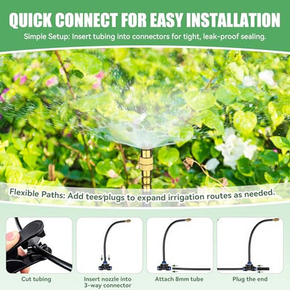 100FT Drip Irrigation Kit System for Garden 360° Adjustable Garden Sprinklers for Yard Watering System with 18 Nozzles Raised Bed Greenhouse Plant Watering Devices Misting System - size: 100FT + 18pcs nozzles and connectors