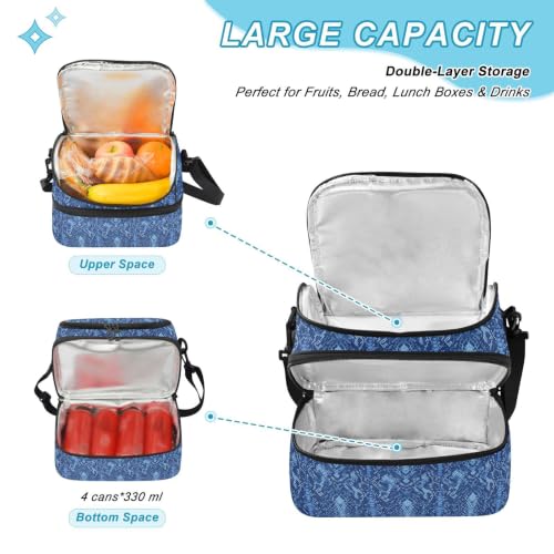 Snakes Insulated Lunch Tote Bag Organizer for Men | 8L Double Deck,Large Lunch Box with Shoulder Strap,Thermal Meal Prep Cooler,Suitable for School Work Picnic Office Travel