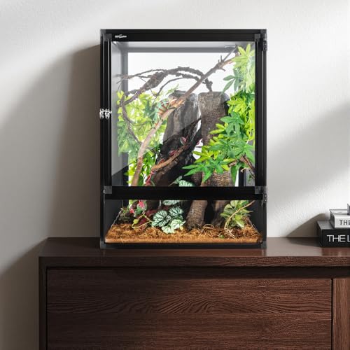 REPTI ZOO 18" x 18" x 24" Reptile Tank, Deluxe Foldable Screen Cage, 34 Gallon Vertical Terrarium with Fogger & Cable Pass, Tall Enclosure for Chameleon, Tree Frog, Crested Gecko, Arboreal Reptiles - size: 18" X 18" X 24"