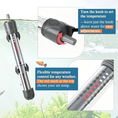 HITOP 25W Adjustable Aquarium Heater, Submersible Fish Tank Heater Thermostat with Suction Cups for 5-10Gal - size: 7in-25w