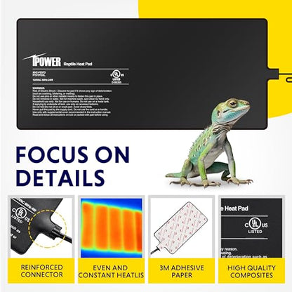 iPower 8 by 18-Inch 24W Reptile Heat Mat, LCD Digital Aquarium Thermometer, Under Tank Warmer Terrarium Heat Pad for Turtles Lizards Frogs and Other Small Animals, Multi Sizes - size: 8 X 18 Inch, style: Pad + Thermometer