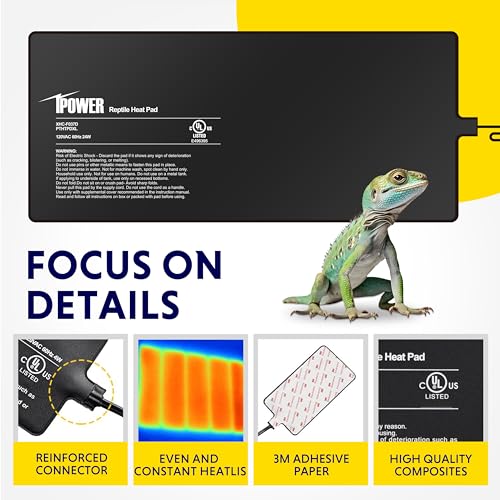 iPower Reptile Heating Pad, Under Tank Heater, Waterproof Terrarium Heat Mat 8X18 Inch, for Turtle, Lizard, Frog, Snake and Other Reptiles - size: 8" X 18", style: Heat Pad