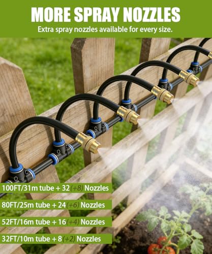 360° Quick-Connect Drip Irrigation System with 10 Adjustable Nozzles, 32FT PE Tubing, Misting System for Watering and Cooling Potted Plants, Raised Beds, Greenhouses, Garden (30FT) - size: 30FT