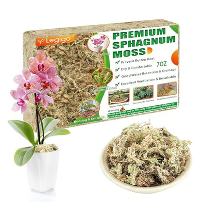 7 OZ Sphagnum Moss for Plants- 8 QT Natural Long Fibers Orchid Moss | Moisture Retention & Drainage Balance, Plant Moss for Orchids, Succulents, Carnivorous, Ferns, Reptile Bedding & Terrariums - size: 8 QT(7 oz)