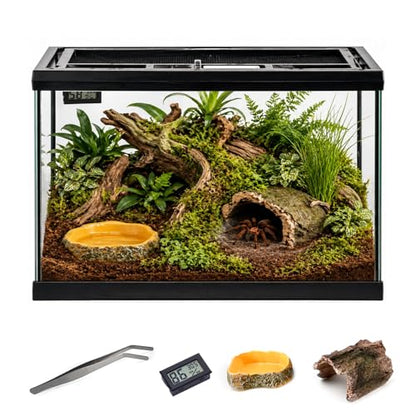 Small Reptile Glass Terrarium Kit 12"x8"x8" Full View Reptile Enclosure Tank for Spiders,Tarantulas,Hermit Crabs,Geckos,Frog,Turtle,Fish and Isopod with Tank Accesssories and Top Openning Door - size: 8"W x 12"D x 8"H