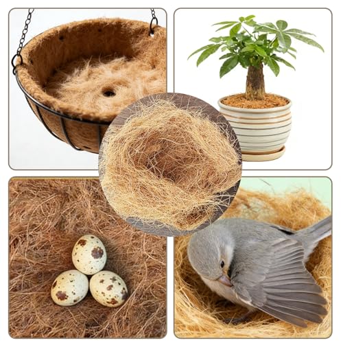 0.22 Pounds Long Coconut Husk Fiber, Mulch Silk Filling for Orchids Clean, Coconut Shell Moss Covering, Lizard Incubator Bedding Materials, Flower pots,Bird Nest