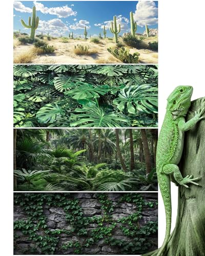 4 Pcs 48 x 18'' Reptile Tank Background 40/55/75 Gallon Polyester Tropical Rainforest Bearded Dragon Terrarium Background Decor for Crested Gecko, Python Regius, Tree Frogs, Chameleon - size: 48 x 18 Inch