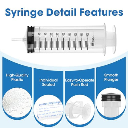 500mL Plastic Syringe for Liquid - Large Syringes with Adapter for Scientific Labs, Feeding, Oil Filling, Individually Wrapped, 1 Pack - style: 500mL