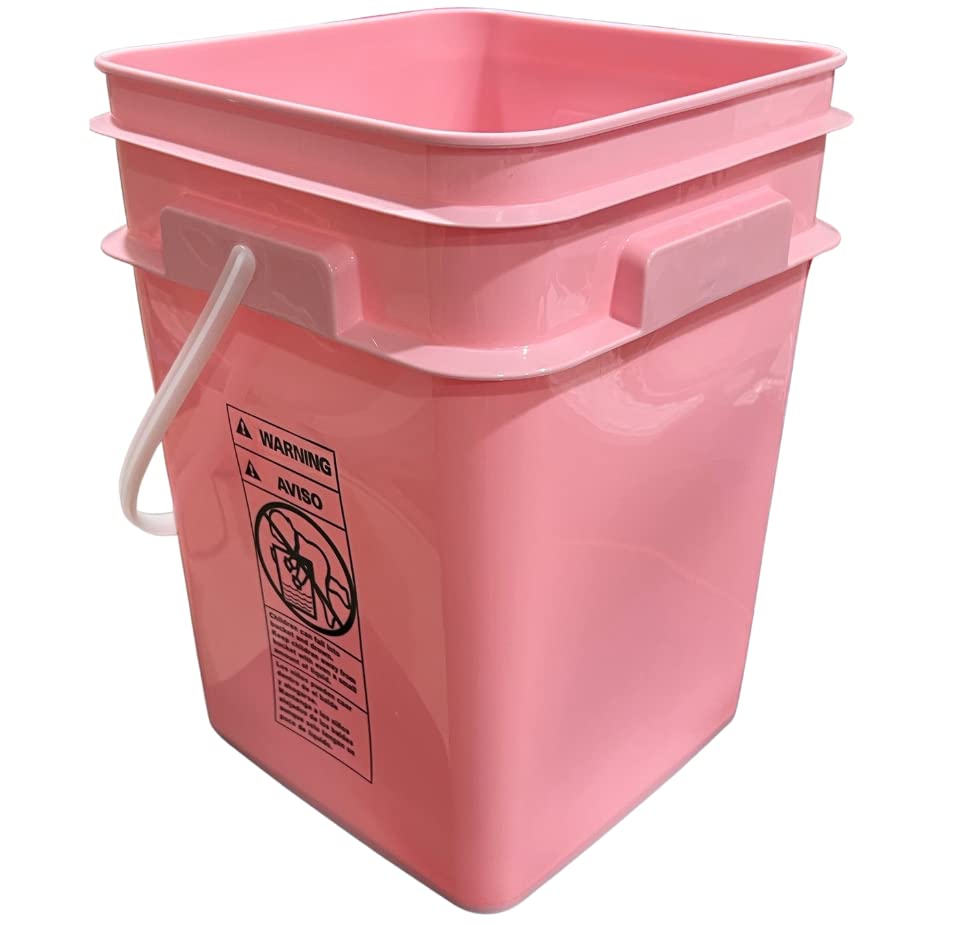 4 Gallon Square Food Grade Bucket Pail with Plastic Handles and Lid (Pack of 3) Made in USA containers (Pink - White lids) - color: Pink - White Lids