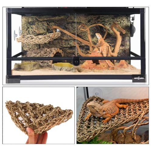 PIVBY Bearded Dragon Hammock（11.02" x 7.87", 2 PC） Reptile Lounger Climbing Toys Seagrass Fiber Habitat Tank Accessories for Chameleon, Lizards, Geckos, Snakes, Lguana, Amphibian Reptiles Habitats - size: 2 PCS