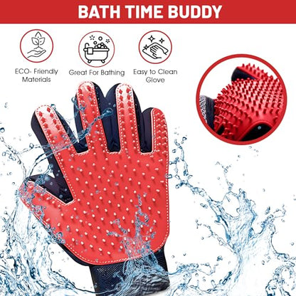 Upgrade Pet Grooming Gloves, Grooming Gloves for Dogs, Cats, Rabbits & Horses with Long and Short Hair, Efficient Pets Hair Remover Mittens - 1 Pair (Red) - color: Red
