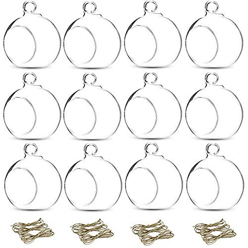 NUPTIO Hanging Glass Candle Holders, Set of 12 Globe Tealight Holders | 3.15 Inch Clear Glass Orbs, Hanging or Table Display, DIY Terrarium Craft, Garden Decor, Gift Idea - size: 3.15 inches