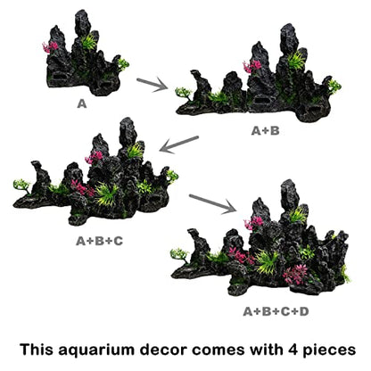 Underwater Sand Waterfall Aquarium Mountain View Decoration Large Ornament Landscape (4 in 1 Mountain View) - style: 4 in 1 Mountain View
