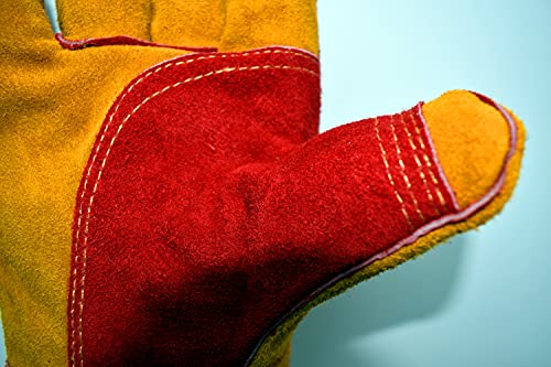 Bite Proof Glove Animal Handling Gloves (1Pair) Leather 14 inch Cowhide Reinforced Padding Palm Gardening Work for Dog Cat Scratch (Brown)