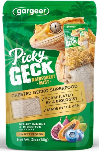 Gargeer 2oz Picky Geck Rainforest Mist - Crested Gecko Food. Made in USA | Pure canopy wellness! Antioxidant blueberry & fig blend packed with BSFL protein & probiotics. No rice bran or milk protein - size: 2 Ounce (Pack of 1)