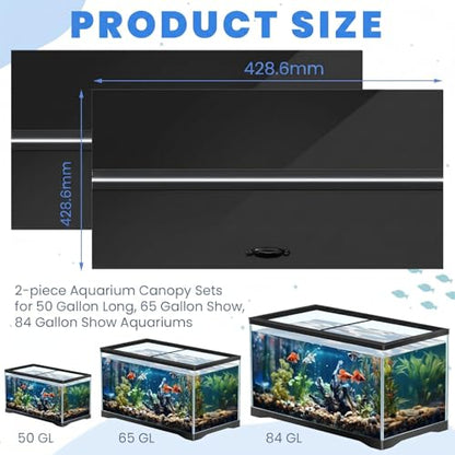 Sieral Aquarium Lids Polycarbonate Canopy with LED Light 2 Pcs Set 16.87 x 16.87 x 0.12 Inch for 50/65/84 Gallon with Center Brace Aquariums Cover Fish Tank Lid with a Hook Knife, Black - color: Black, size: 36 x 18 Inch