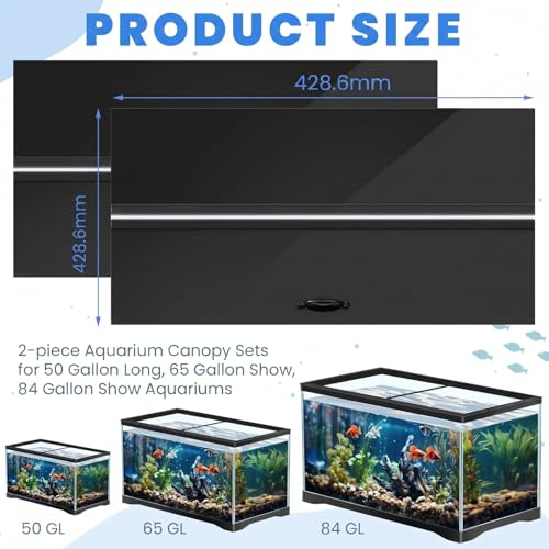 Sieral Aquarium Lids Polycarbonate Canopy with LED Light 2 Pcs Set 16.87 x 16.87 x 0.12 Inch for 50/65/84 Gallon with Center Brace Aquariums Cover Fish Tank Lid with a Hook Knife, Black - color: Black, size: 36 x 18 Inch
