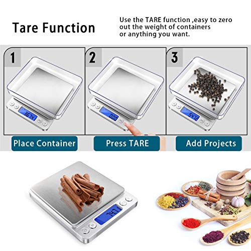 Fuzion Digital Gram Scale .01 Gram Accuracy, 500g Small Jewelry Scale | Small Kitchen Food Scale with 2 Trays for Herb, Powder, Coffee, Gold, Coin - Weight Gram and Oz - color: Silver