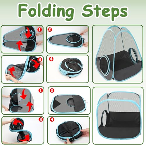 YUEPET Large Rabbit Tunnel, Bunny Tunnel for Small Pets, Ferret playpen | 3-in-1 Play Tunnel & Cube Tent, Breathable Mesh Rabbit Runs, Pop-Open Setup, Indoor Outdoor Use - color: Mesh Black Blue