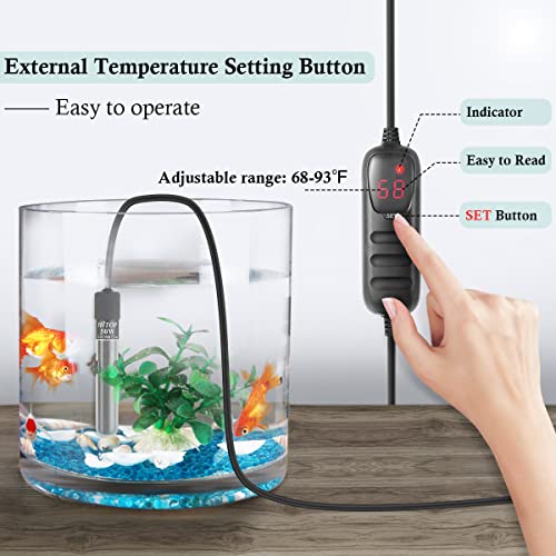 HITOP Mini Submersible Aquarium Heater -50W Digital Heater for Fish Tank Turtle Tank, for Saltwater and Fresh Water with Temperature Controller - size: (5-12Gal) 50W