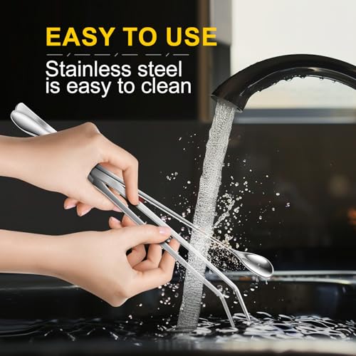 2pcs Reptile Feeding Tongs, Feeding Spoon, Stainless Steel Aquarium Feeding Tools, Curved Long Tweezers 10.6 in, Long Spoon 10 in (Coffee Spoon) for Feeding Lizards, Bearded Dragons and More.