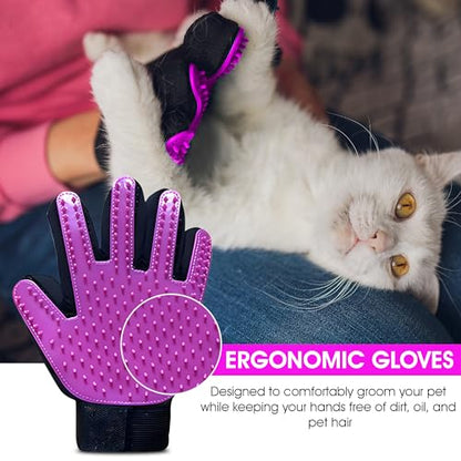 Upgrade Pet Grooming Gloves, Grooming Gloves for Dogs, Cats, Rabbits & Horses with Long and Short Hair, Efficient Pets Hair Remover Mittens - 1 Pair (Purple) - color: Purple