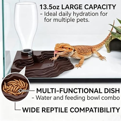 Automatic Reptile Water Feeder 13.5Oz Brown Terrarium Dispenser | Premium Bearded Dragon Tank Accessories & Bearded Dragon Accessories for Lizards Geckos,for Terrarium Tank