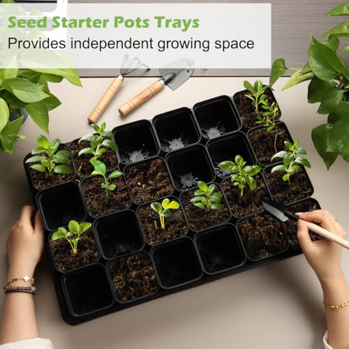 RooTrimmer 2.8 inch (7CM) Square Nursery Pots 120pcs with 5 Pack Seed Starter Trays, Durable Plastic Flat Seedling Tray (17"x11"x2") for Carrying and Holding Plant Nursery Pot (Black) - size: 2.8" Pots-120P + 17.3" x 11.8" x 1.8" Trays-5P
