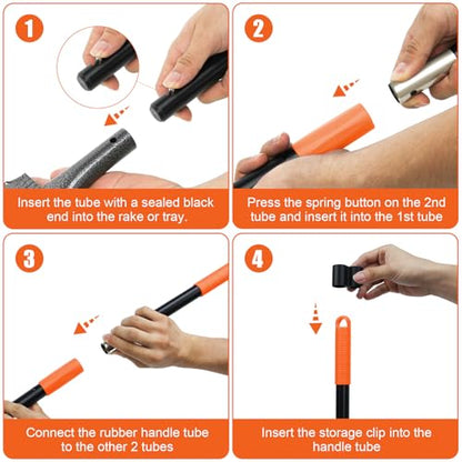 Pooper Scooper, Dog Pooper Scooper Tray and Rake Set with Adjustable Stainless Steel Long Handle for Large Medium Small Dogs - color: Orange