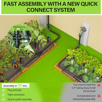 50FT 5/16 Inch Mainline Tubing with 6-Way Couplers, 4-Pack | Compact Mainline Kit for DIY Irrigation. Four Push-to-Connect 6-Way Couplers Help Create Branches in Raised Beds and Gardens. - size: 50FT - 5/16" Tubing