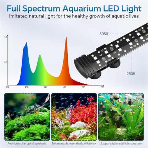 AQQA 26.97 Inch Submersible Aquarium Light, 24/7 Mode Fish Tank Light | 7 Adjustable Angles, 9 Color Options, 4 Rows Beads, Dimmable & Timer Control, IP68 Waterproof Full Spectrum Plant Light - size: 26.97In ( For 27.56''-53.94'' Length Fish Tank)