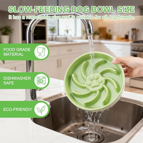 Ceramic Slow Feeder Dog Bowl, 3 Cup Dog Food or 25oz Water, Slow Eating Bowl for Middle Breed, Maze Puzzle Feeder for Fast Eaters, Anti-Choking Stop Bloat, Non-Slip BPA Free (Green) - color: Green
