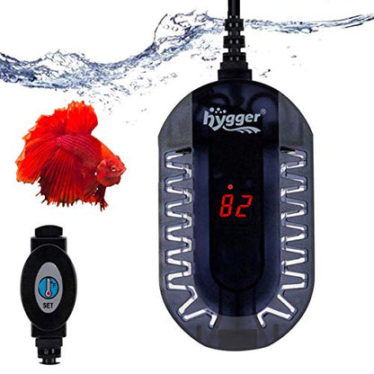 hygger 100W Mini Submersible Digital Display Aquarium Heater for Small Fish Tank, Compact and Fast Heating Thermostat, with External Controller and Built-in Thermometer, for Betta, Turtle - size: 100W (6.5-13 gallon)