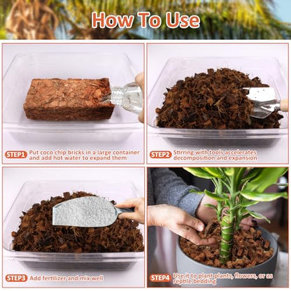 Riare 8 Pack Organic Coco Coir Chips for Plants, 8.8 lb Coconut Husk Bricks | Low EC & pH-Balanced Coco Husk Substrate with Drainage & Aeration, High-Expansion Mulch for Landscaping, Orchids & Soil Mix - size: 8 Pack