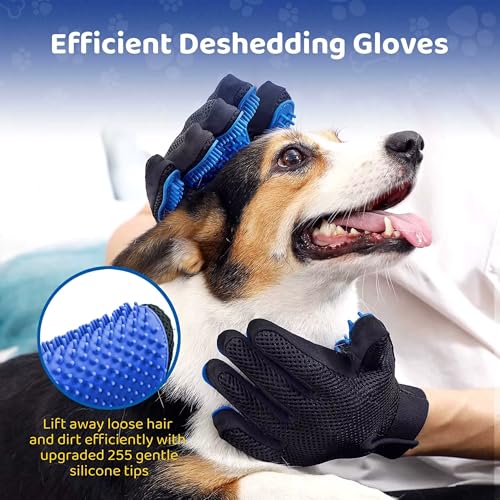 Silicone Pet Grooming Glove – 5-Finger Deshedding & Massage Mitt for Dogs & Cats – Wet & Dry Hair Removal Glove with Adjustable Strap (Right Hand), Blue